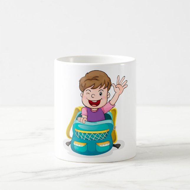 Boy in Backpack Waving Fun School Kid Coffee Mug (Creator Uploaded)