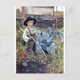 Boy in Cabbage Garden painting Postcard