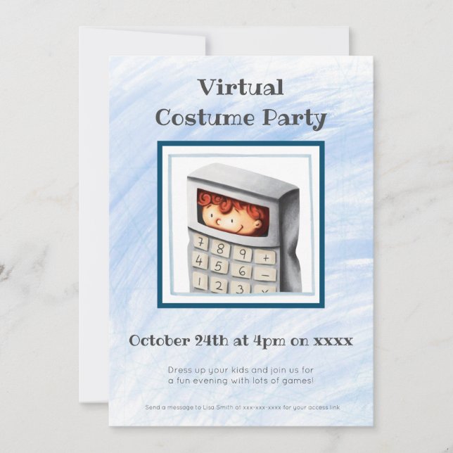 Boy in Calculator Costume Virtual Costume Party Invitation (Front)