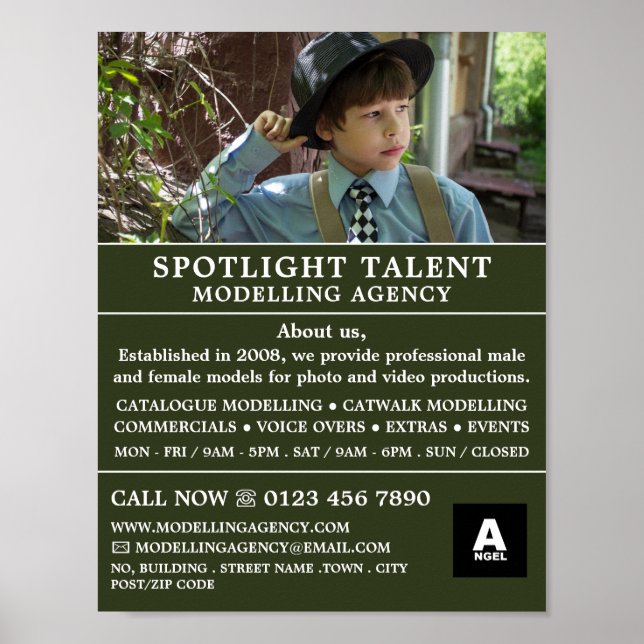 Boy in Hat, Modeling Agency, Model Agent Poster (Front)