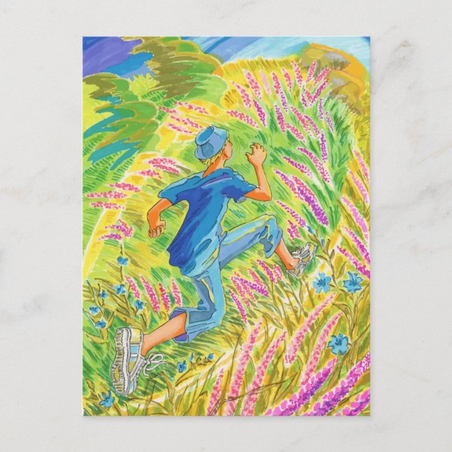 Boy in Lavender Field Postcard (Front)
