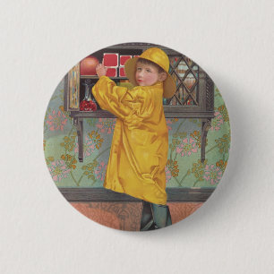 Boy in Raincoat 6 Cm Round Badge