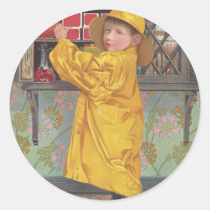 Boy in Raincoat Classic Round Sticker