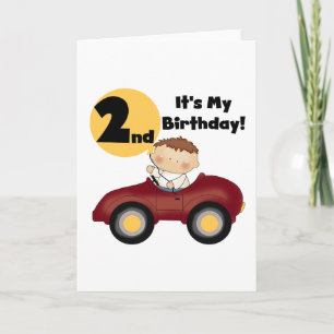 Boy in Red Car 2nd Birthday Tshirts and Gifts Card