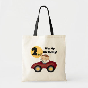 Boy in Red Car 2nd Birthday Tshirts and Gifts Tote Bag