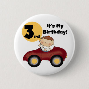 Boy in Red Car 3rd Birthday T-shirts and Gifts 6 Cm Round Badge