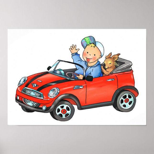 Boy in Red Toy Car - Poster (Front)