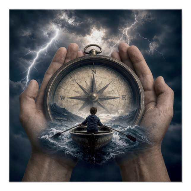 Boy in Rowboat Guided by a Compass Poster (Front)