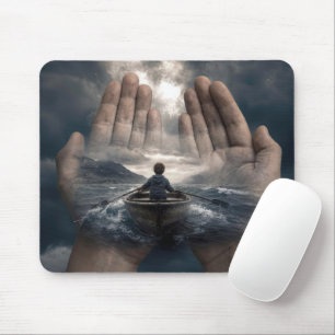 Boy in Rowboat Guided by Adult Hands Mouse Pad