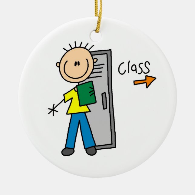 Boy in School Ceramic Ornament (Front)