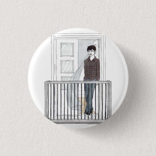 boy in the balcony 3 cm round badge (Front)