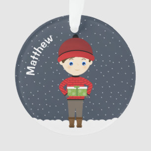 Boy in Winter Snowfall Ornament