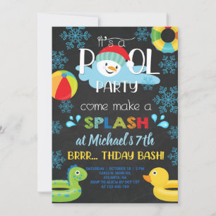 Boy indoor winter pool party birthday invitation. invitation
