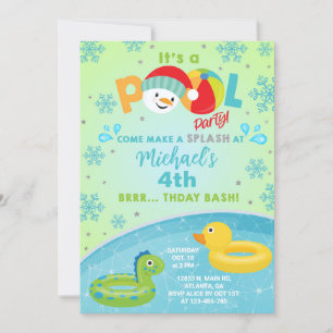 Boy indoor winter pool party birthday invitation. invitation