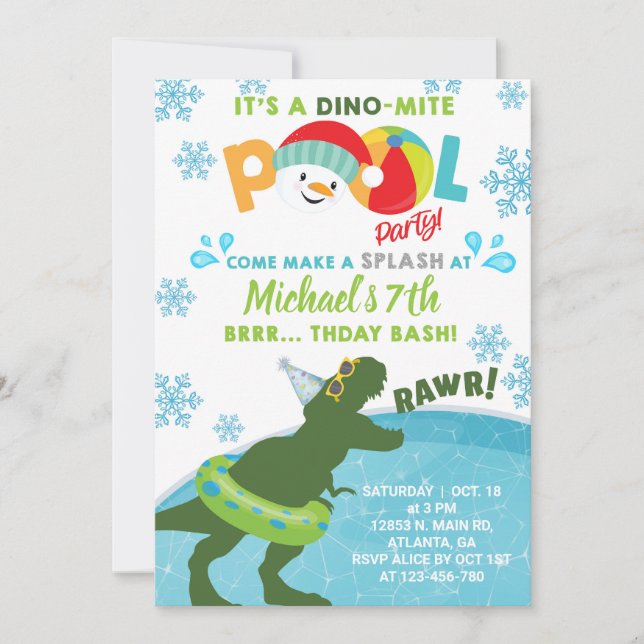 Boy indoor winter pool party birthday invitation. invitation (Front)