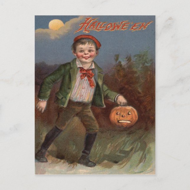 Boy Jack O Lantern Trick Or Treat Postcard (Front)
