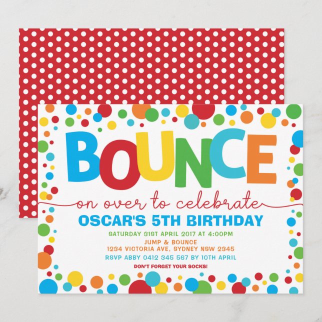 Boy Jump Birthday Bounce House Trampoline Party Invitation (Front/Back)