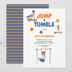 Boy Jump & Tumble Gymnastics Birthday Party II Invitation