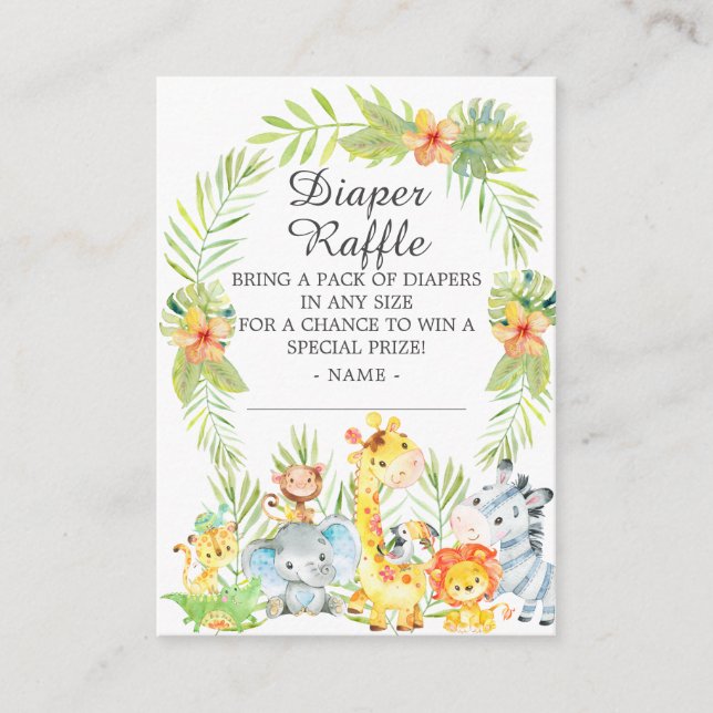 Boy Jungle Animals Baby Shower Diaper Raffle Enclosure Card (Front)