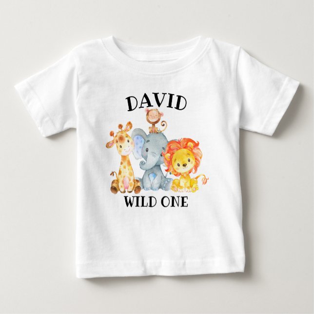 Boy Jungle Animals Wild One Birthday Cute Baby T-Shirt (Front)