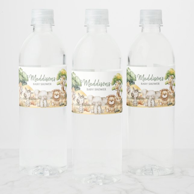 Boy Jungle Safari Animals Baby Shower Water Bottle Label (Bottles)