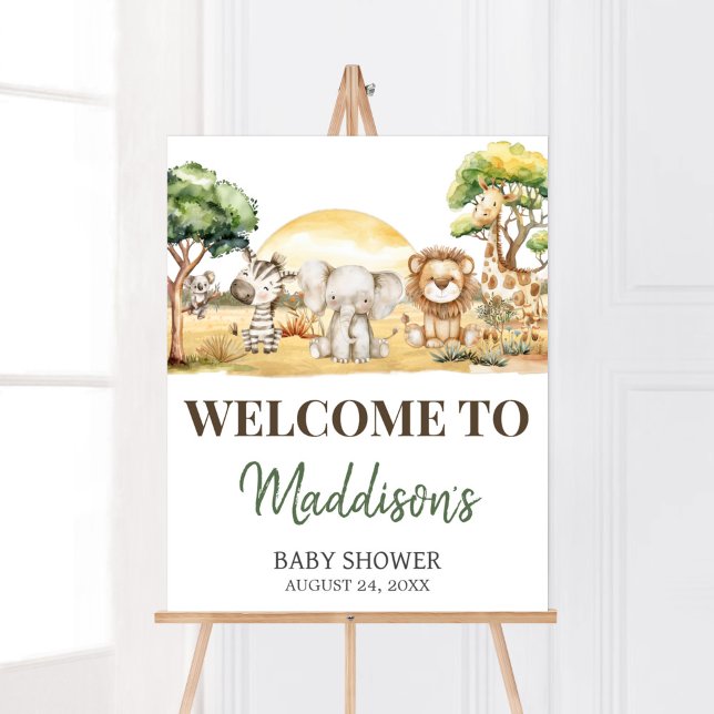 Boy Jungle Safari Animals Baby Shower Welcome Poster (Safari Baby Shower Welcome Sign)