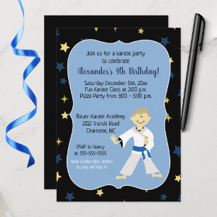 Boy Karate Birthday Invitations Blue Belt