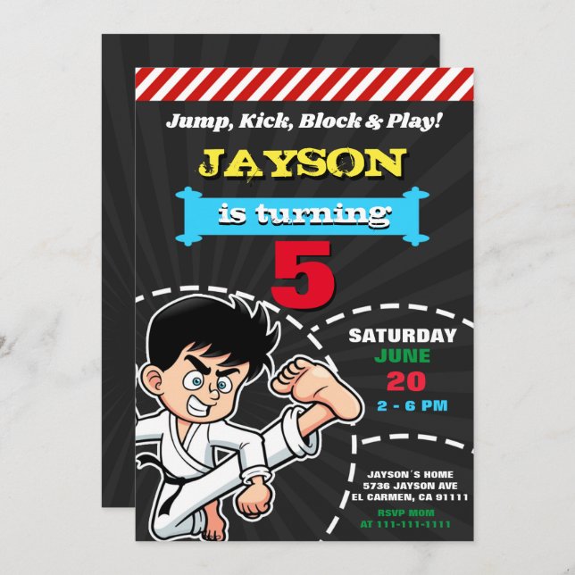 BOY KARATE KID BIRTHDAY INVITATION TEMPLATE (Front/Back)