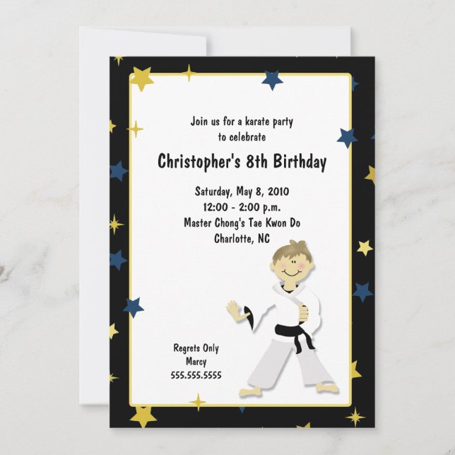 BOY KARATE MARTIAL ART BIRTHDAY PARTY INVITATION (Front)