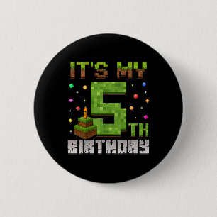 Boy Kid Birthday Party It's My 5th Birthday Gamer 6 Cm Round Badge