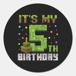 Boy Kid Birthday Party Its My 5th Birthday Gamer P Classic Round Sticker