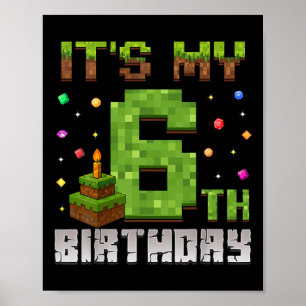Boy Kid Birthday Party It's My 6th Birthday Gamer  Poster