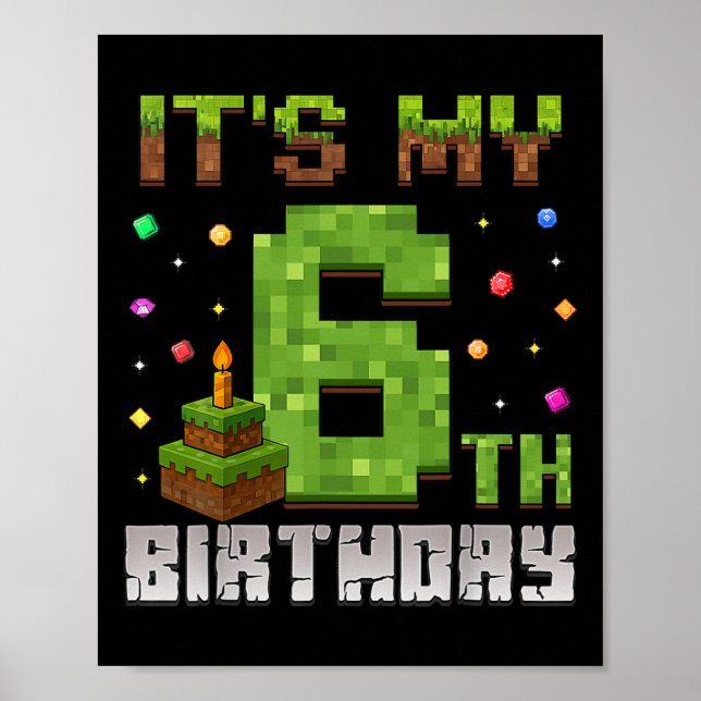 Boy Kid Birthday Party It's My 6th Birthday Gamer  Poster (Front)