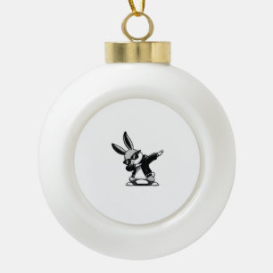 Boy Kid Easter Day Dabbing Bunny Rabbit Hip Hop Ea Ceramic Ball Christmas Ornament