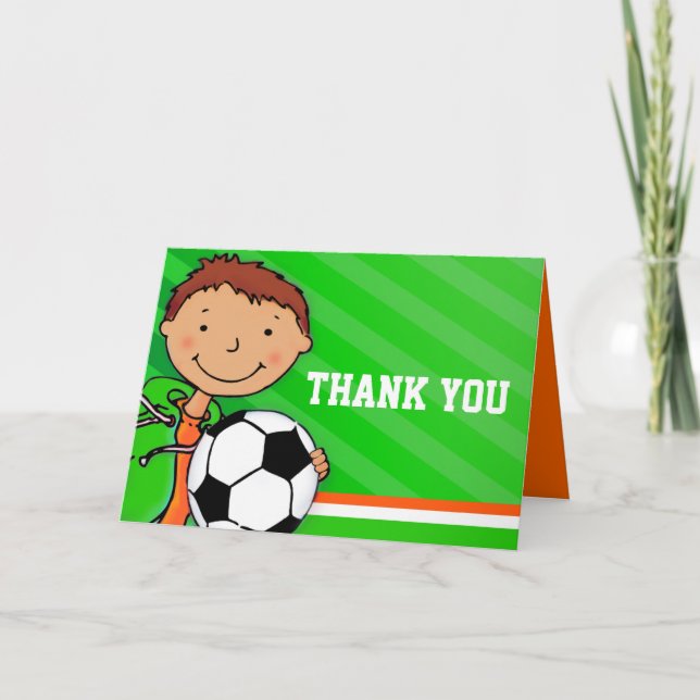 Boy Kids birthday party green thank you card (Front)