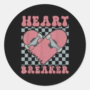 Boy Kids Valentines Heartbreaker Skateboard Skatin Classic Round Sticker