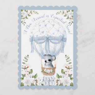 Boy Koala Blue Hot Air Balloon Floral Watercolor Invitation