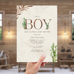 Boy Leather Inspired Western Cactus Baby Shower Invitation