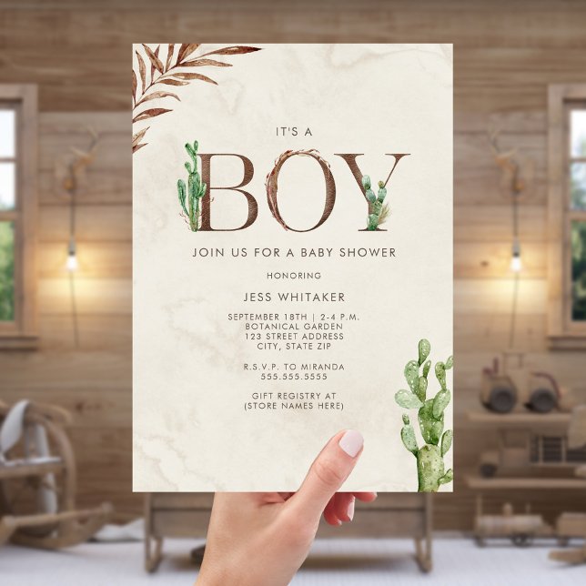 Boy Leather Inspired Western Cactus Baby Shower Invitation (Creator Uploaded)