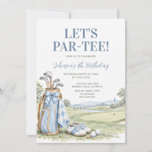 Boy Let's Par-Tee Pastel Blue Golf Birthday Party Invitation