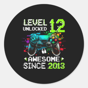 Boy Level 12 Unlocked Video Game 12th Birthday Classic Round Sticker