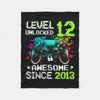 Boy Level 12 Unlocked Video Game 12th Birthday  Fleece Blanket