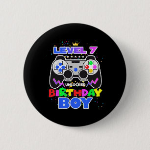 Boy Level 7 Unlocked Video Game 7th Birthday Gamer 6 Cm Round Badge