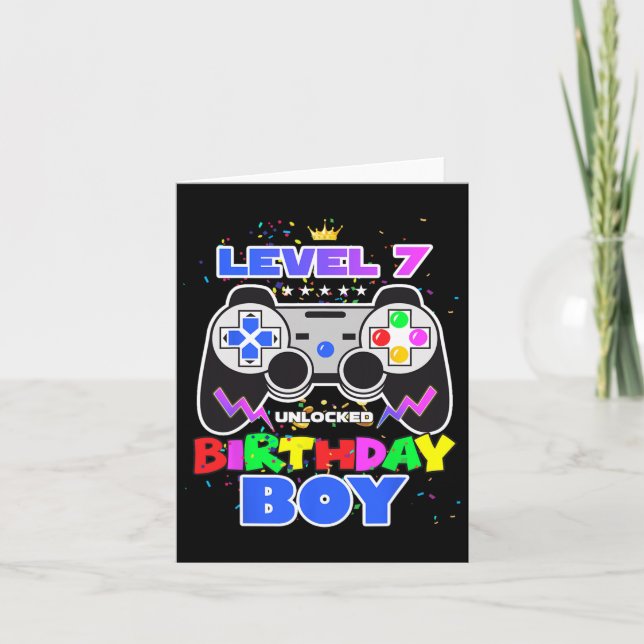 Boy Level 7 Unlocked Video Game 7th Birthday Gamer Card (Front)
