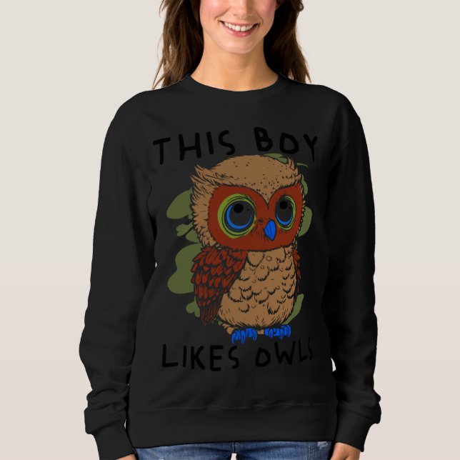 Boy Likes Owls Artsy Animal Wildlife Bird Nature Sweatshirt (Front)