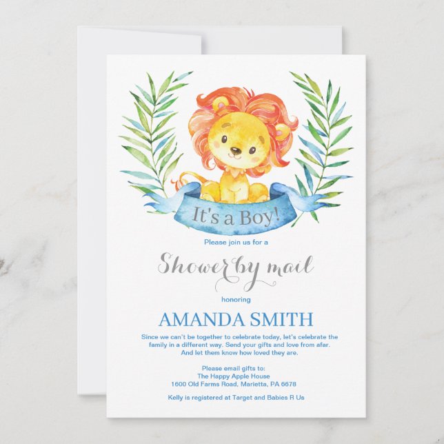 Boy Lion Baby Shower by Mail Invitation (Front)