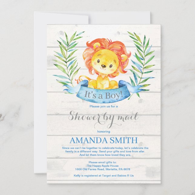 Boy Lion Baby Shower by Mail Invitation (Front)