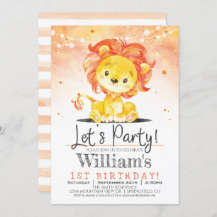 Boy Lion Birthday Party Orange Invitation