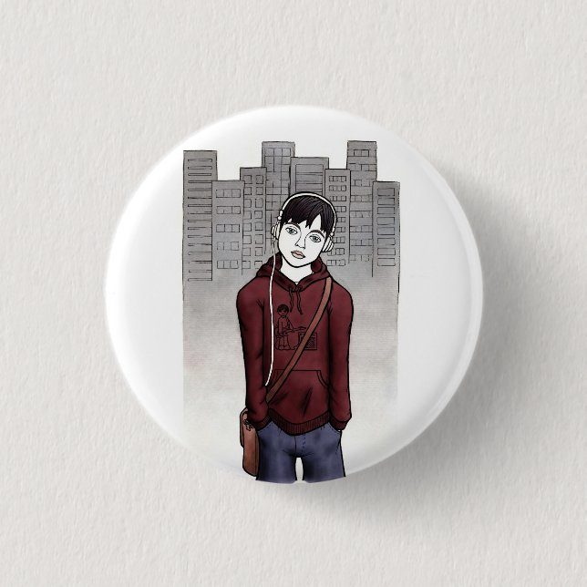 boy listening music 3 cm round badge (Front)