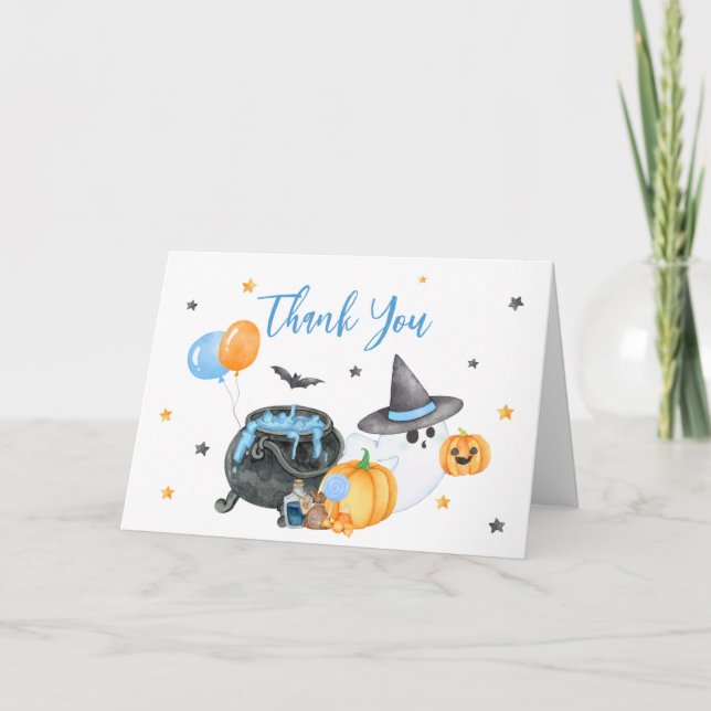 Boy Little Boo Ghost Baby Shower Thank You Card (Front)